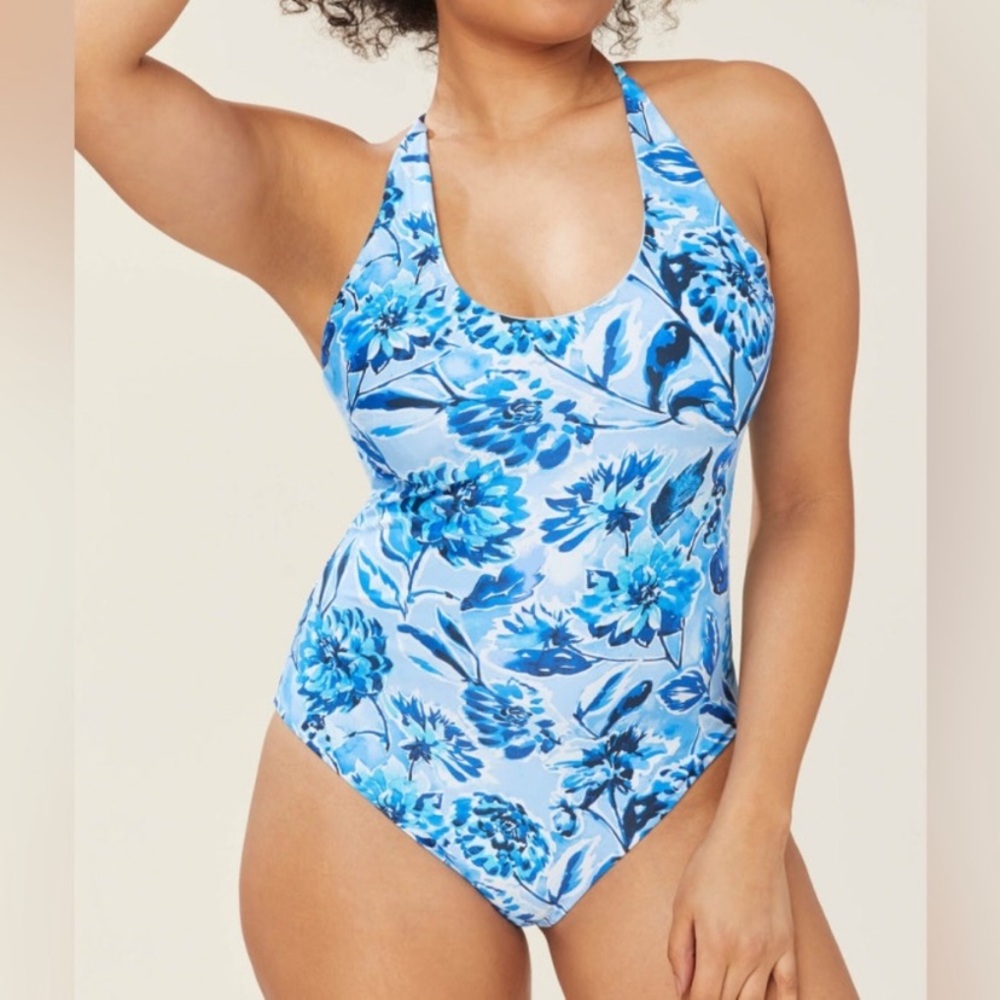 Andie Baia one piece swimsuit blue floral Bluf NWT